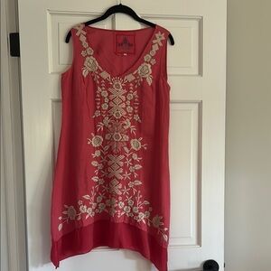 JOHNNY WAS embroidered Sleeveless summer shift Dress